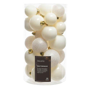 Decoris Shatterproof Baubles in Wool White (Pack of 30) image 0