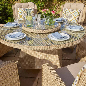 Bramblecrest Somerford Rattan 6 Seat Round Dining Set with Lazy Susan, Parasol &amp; Base image 1