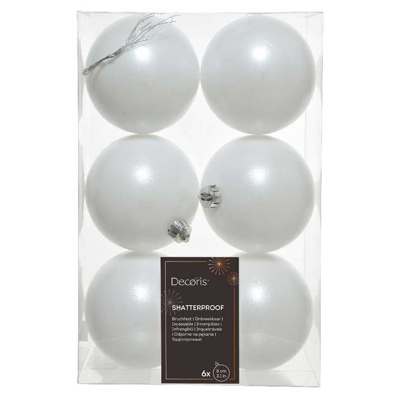 Decoris Shatterproof Baubles in Winter White (Pack of 6) image 0