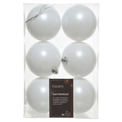 Decoris Shatterproof Baubles in Winter White (Pack of 6) image 0