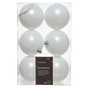Decoris Shatterproof Baubles in Winter White (Pack of 6) image 0