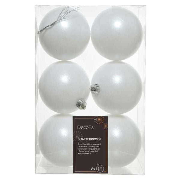 Decoris Shatterproof Baubles in Winter White (Pack of 6) image 0