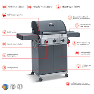 Grillstream Classic 3 Burner Hybrid Barbecue - Matt Grey image 8