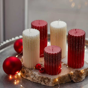 Decoris White Glitter Ribbed Pillar Candle image 2