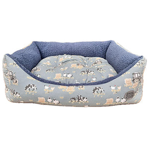 Snug & Cosy Rectangle Farmyard Dog Bed Blue image 2