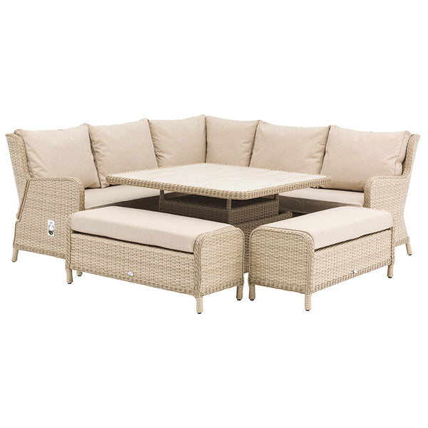 Bramblecrest Somerford Reclining Corner Sofa Set in Sandstone with Square Adjustable Table &amp; 2 Benches image 6