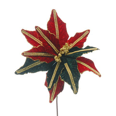 Festive Red, Green & Gold Poinsettia Stem (67cm) image 0