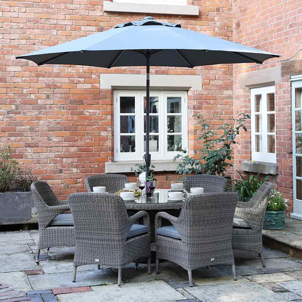 Supremo Verona 6 Seat Dining Set with 140cm Round Table, 3m Parasol & Base image 0