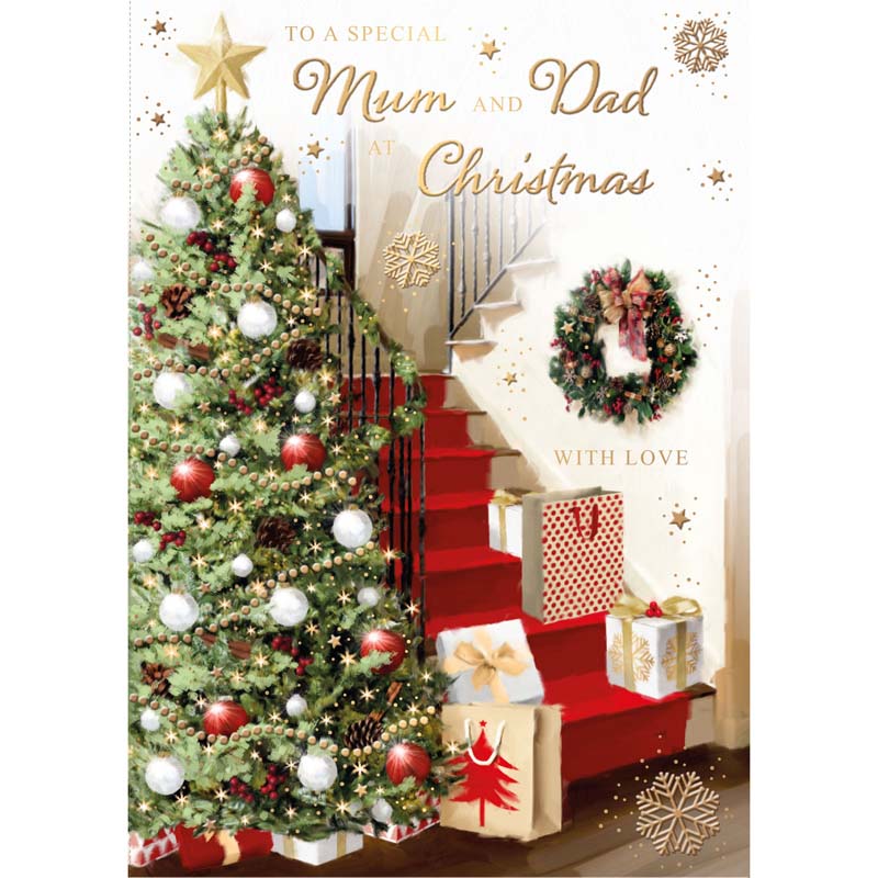 Words N Wishes Indoor Tree & Staircase Scene Christmas Card image 0