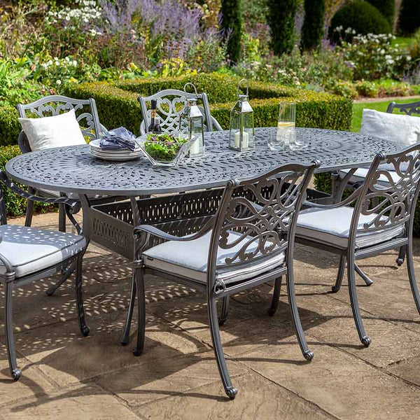 Hartman Capri 6 Seat Outdoor Dining Set in Antique Grey with Oval Table, Parasol & Base image 2