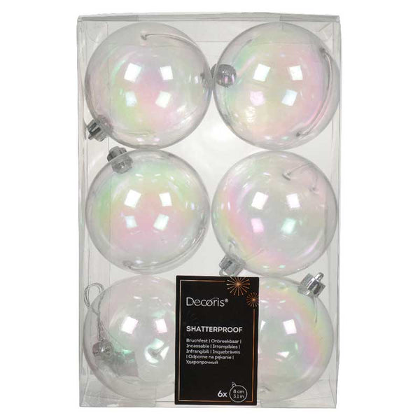 Decoris Transparent Shatterproof Baubles with Iridescent Finish (Pack of 6) image 0