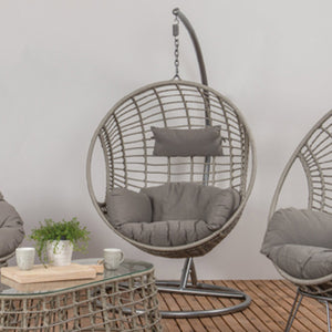 London Single Open Weave Hanging Egg Chair Cocoon in Grey image 0