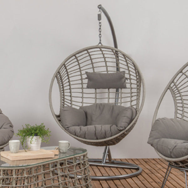 London Single Open Weave Hanging Egg Chair Cocoon in Grey image 0