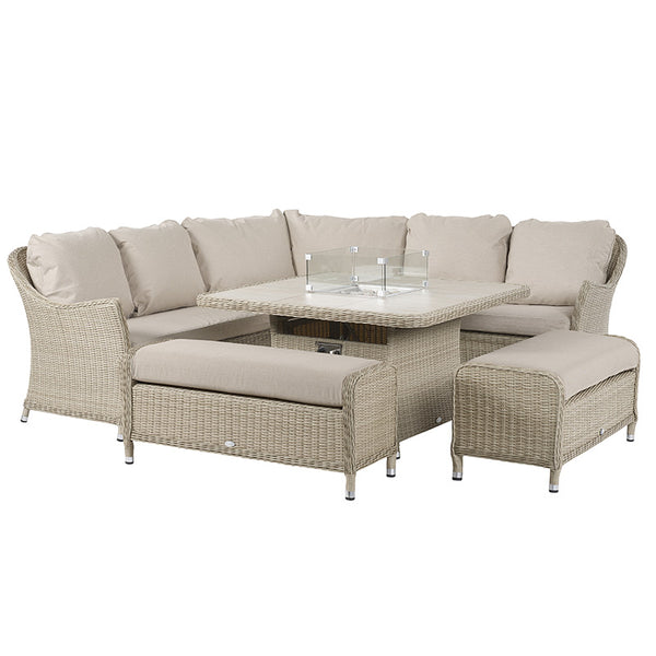 Bramblecrest Monterey Curved Corner Sofa Set in Sandstone with Square Firepit Table &amp; 2 Benches image 4