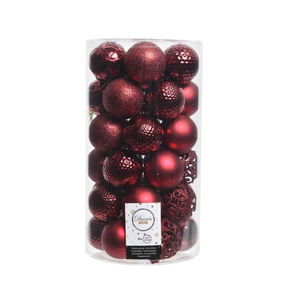 Decoris Shatterproof Baubles in Oxblood (Pack of 37) image 0