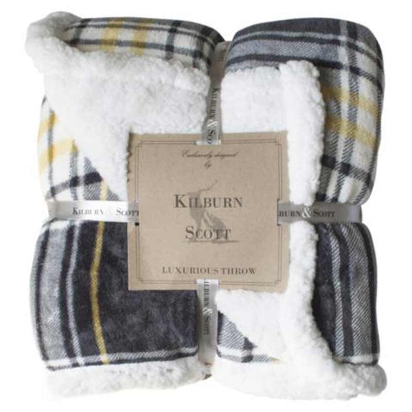 Kilburn & Scott Check Sherpa Throw in Grey & Ochre image 0