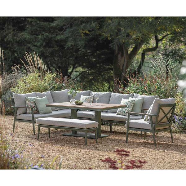 Bramblecrest RHS Wisley L-Shaped Corner Sofa Set in Sage with Rectangular Height Adjustable Table, Long Right image 0