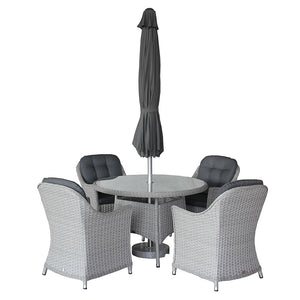 Bramblecrest Wentworth 4 Seat Garden Dining Set in Pewter Rattan with Round Table, 2.5m Crank Parasol & 15kg Base image 6