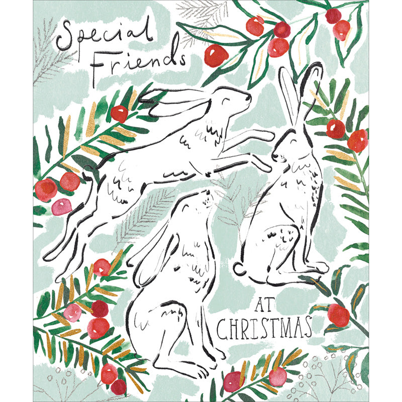 Woodmansterne Hares In Foliage Christmas Card image 0