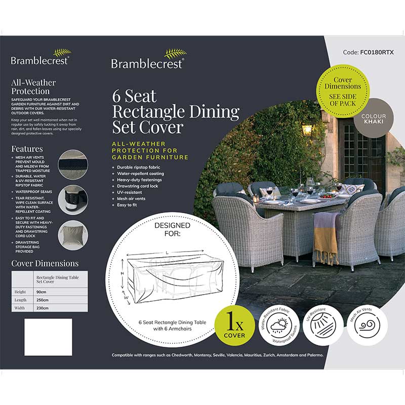 Bramblecrest Cover for Rattan Rectangular 6 Seat Set with 180 x 105cm Firepit Table image 0