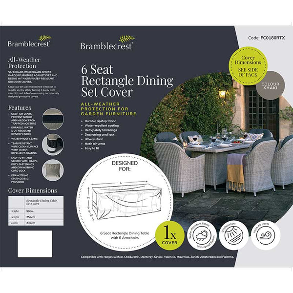 Bramblecrest Cover for Rattan Rectangular 6 Seat Set with 180 x 105cm Firepit Table image 1