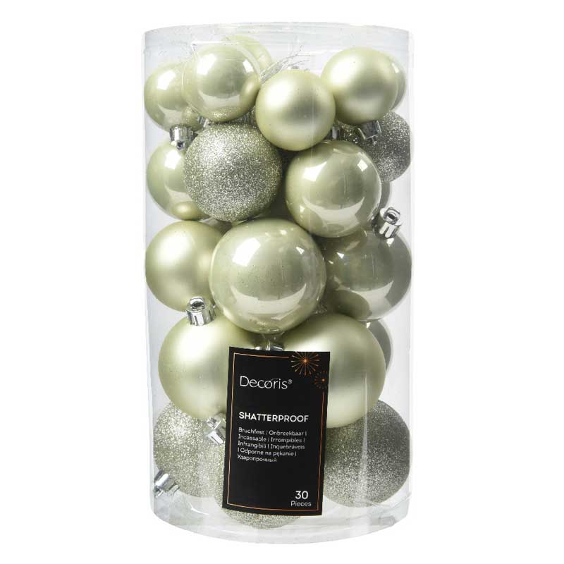 Decoris Shatterproof Baubles in White Mint (Pack of 30) image 0