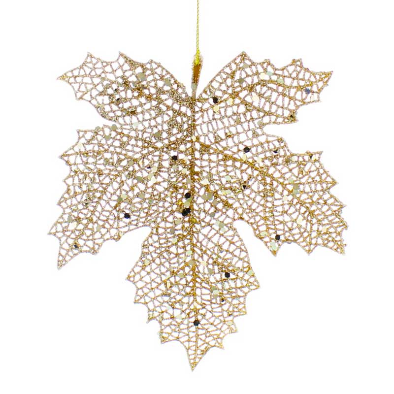 Festive Acrylic Maple Leaf with Gold Glitter image 0