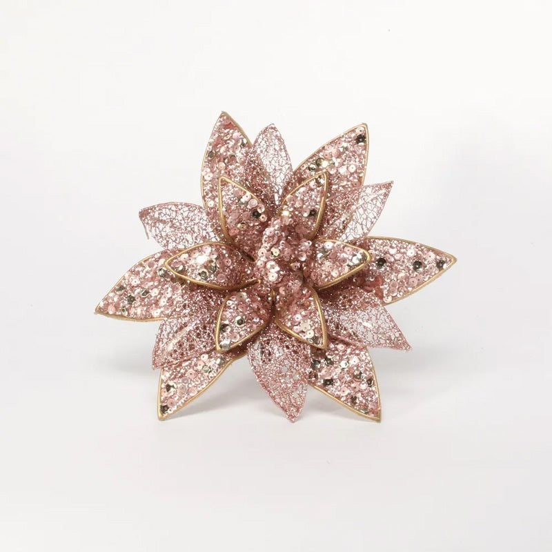 APAC Rose Gold Sequin Encrusted Poinsettia Clip
