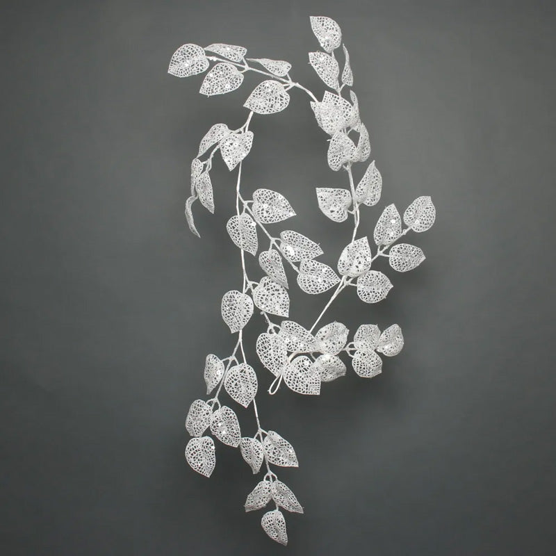 APAC White Glitter Leaf Garland
