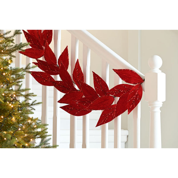 Festive Red Glitter Leaf Garland image 1