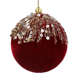 Gisela Graham Burgundy Velvet Bauble with Gold Cascade image 0