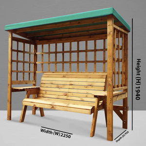 Charles Taylor Wentworth Three Seater Wooden Arbour with Green Canopy (Requires Assembly) image 2