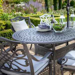 Hartman Capri 6 Seat Outdoor Dining Set in Antique Grey with Oval Table, Parasol & Base image 1