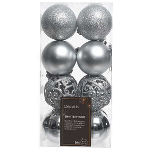 Decoris Shatterproof Bauble Mix in Silver (Pack of 16) image 0