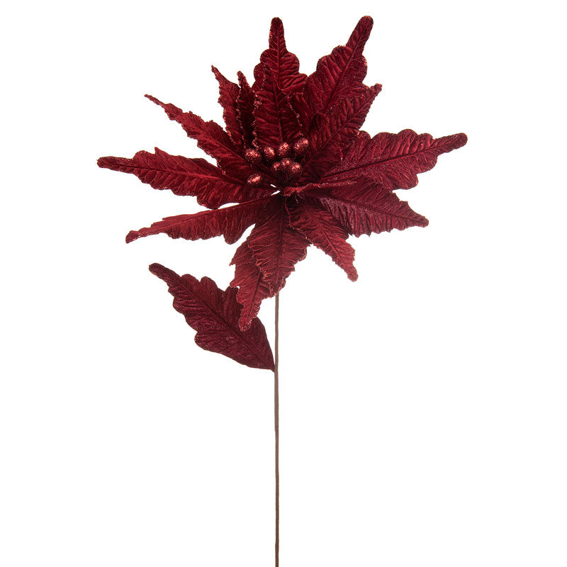 Festive Giant Burgundy Velvet Poinsettia Stem (68cm) image 0