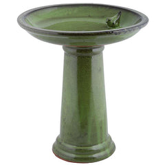 Fallen Fruits Ceramic Bird Bath on Pedestal Green image 0