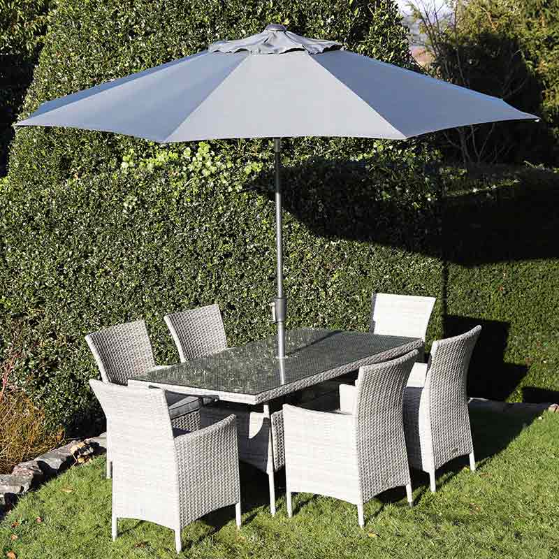 Supremo Barcelona 6 Seat Dining Set with Rectangular Table, 3m Parasol &amp; Base image 0
