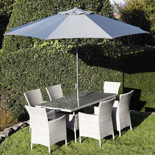 Supremo Barcelona 6 Seat Dining Set with Rectangular Table, 3m Parasol &amp; Base image 1