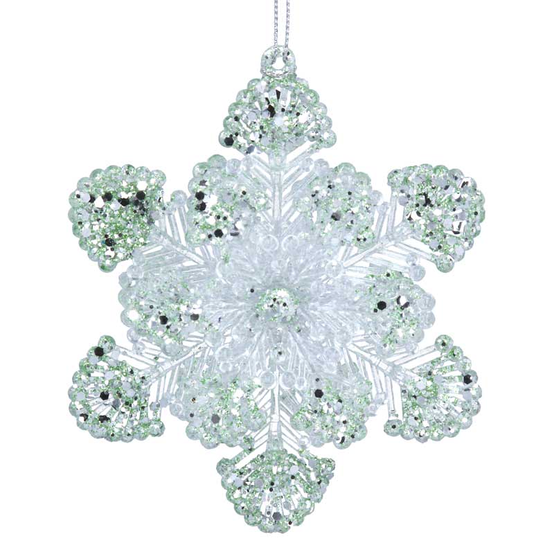 Gisela Graham Acrylic Snowflake with Sage Green & Silver Glitter image 0