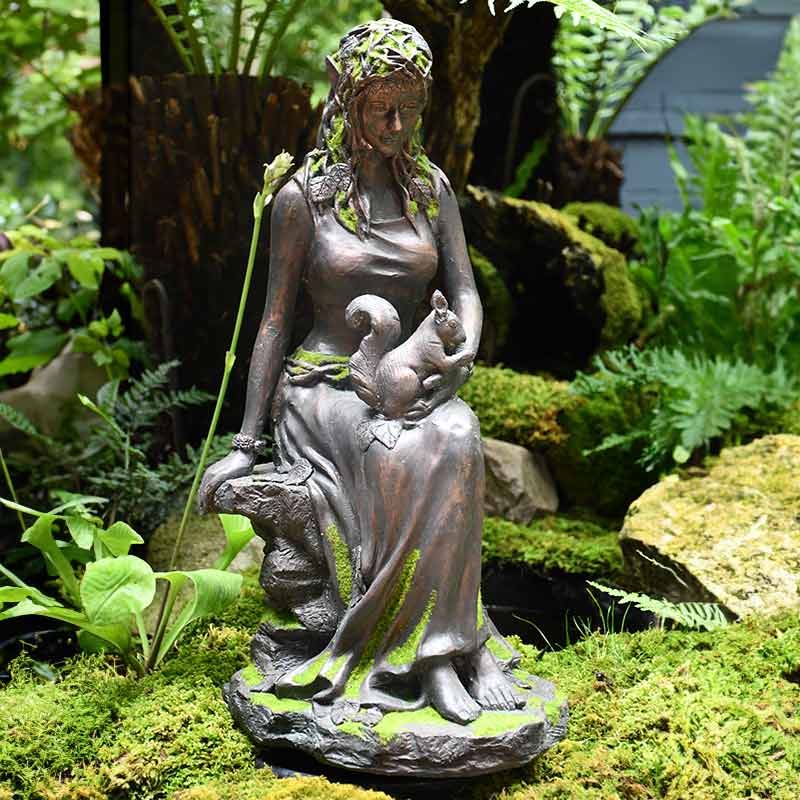 Home & Garden UK Sitting Elf Garden Statue with Green Flock image 0