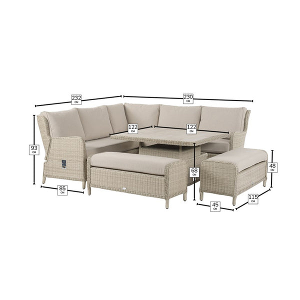 Bramblecrest Chedworth Reclining Corner Sofa with Square Dual Height Table &amp; 2 Benches in Sandstone Rattan image 6