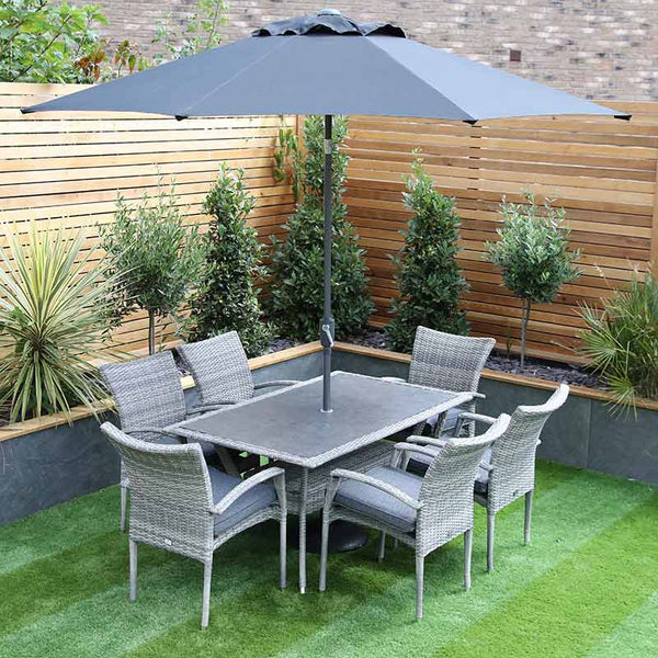Supremo Iris 6 Seat Rectangular Dining Set with Parasol &amp; Base image 5