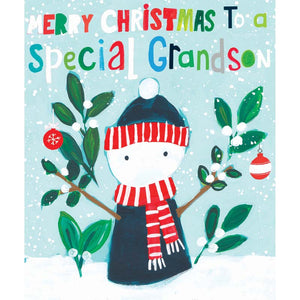 Paper Salad Merry Christmas To A Special Grandson Snowman Christmas Card image 0