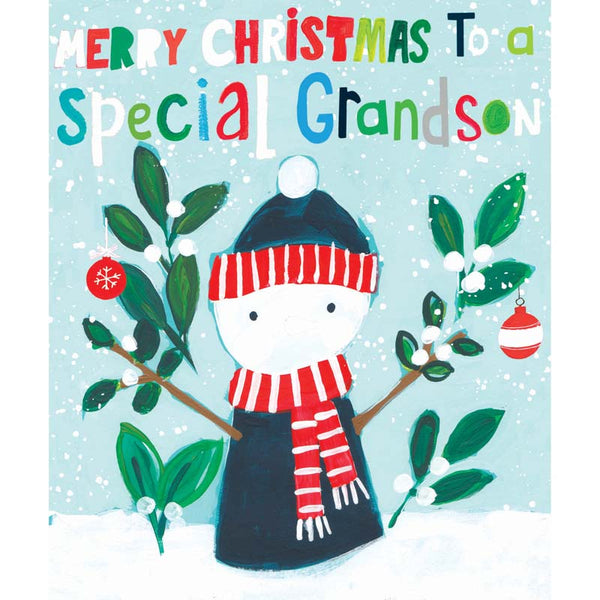 Paper Salad Merry Christmas To A Special Grandson Snowman Christmas Card image 0
