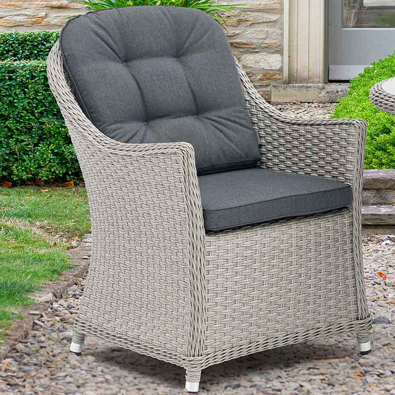 Bramblecrest Wentworth 6 Seat Round Dining Set in Pewter Rattan with Lazy Susan, 3m Parasol &amp; 15kg Base image 0
