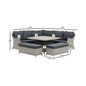 Bramblecrest Wentworth Curved Modular Corner Sofa Set in Pewter with Square Dual Height Table &amp; 2 Benches image 6