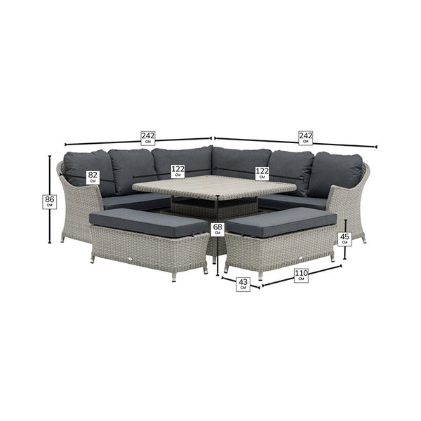 Bramblecrest Wentworth Curved Modular Corner Sofa Set in Pewter with Square Dual Height Table &amp; 2 Benches image 6