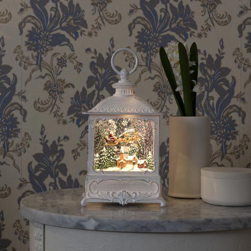 Konstsmide LED Small White Water Lantern with Santa Over Village image 0