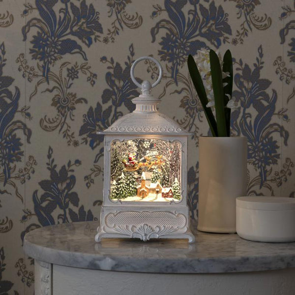Konstsmide LED Small White Water Lantern with Santa Over Village image 0