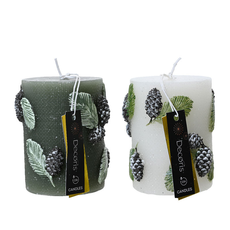 Decoris Unscented Snow Leaf Pillar Candle (Assorted Designs) image 0